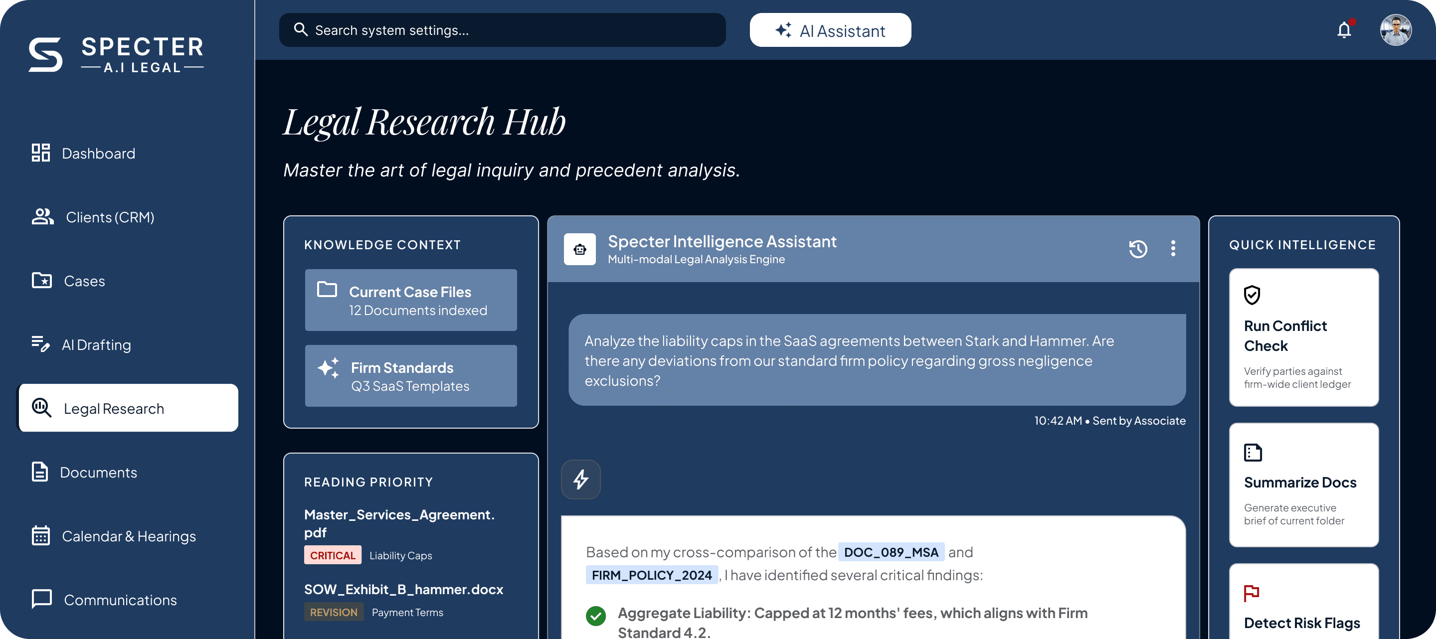 Specter legal research dashboard preview